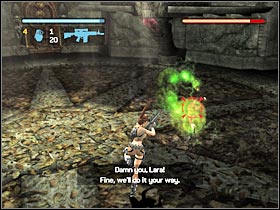 If you decide to wound the boss, youll probably notice that he regenerates himself by using one of the mechanisms located on the upper floor - Ghana - part IV | Ghana - Pursuing J. Rutland - Ghana - Pursuing James Rutland - Tomb Raider: Legend Game Guide & Walkthrough