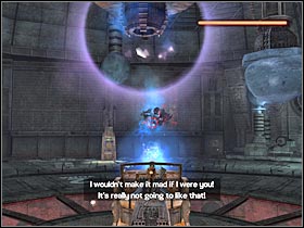 Instead of trying to wound the boss, concentrate all of your efforts on the nearby spheres (#1) - Kazakhstan - part V | Kazakhstan - Proj. Carbonek - Kazakhstan - Project Carbonek - Tomb Raider: Legend Game Guide & Walkthrough