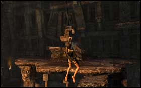 Approach to the edge and shoot the line with hook in the direction of the circle, which is located under ceiling - [Mediterranean Sea] - The Norse Connection - part 2 - Mediterranean Sea - Tomb Raider: Underworld - Game Guide and Walkthrough