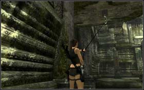 Go under the stone handrail, which is located on the right of the pillars and catch with grasper the metal roundel - [Coastal Thailand] - Bhogavathi - part 1 - Coastal Thailand - Tomb Raider: Underworld - Game Guide and Walkthrough
