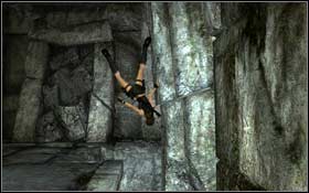 Catch the line the of roundel, which is protruding from the wall on right and jump down from the ledge, pulling off the line a little in the same time (E) - [Coastal Thailand] - Puppet No Longer - Coastal Thailand - Tomb Raider: Underworld - Game Guide and Walkthrough
