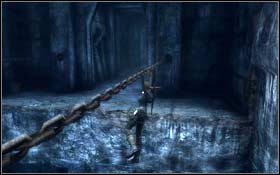 When the block moves up, jump away from him and clutch one of the rotating bars - [Jan Mayen Island] - Valhalla - part 1 - Jan Mayen Island - Tomb Raider: Underworld - Game Guide and Walkthrough