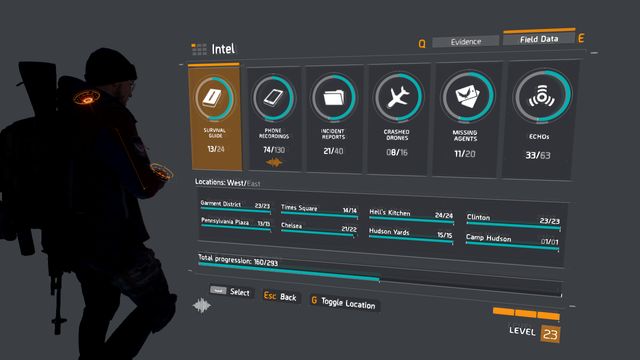 In the menu, you can view your progression in collectibles. - Intel data - Tom Clancys The Division Game Guide