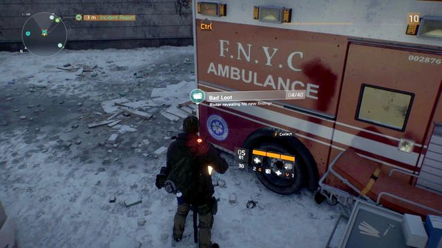 Next to the ambulance, in the alley, there is the other laptop - Chelsea & Camp Hudson (M1) | Intel data - Intel data - Tom Clancys The Division Game Guide