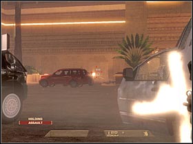 Most of the enemy soldiers will appear on the left side of the screen (#1), however your team should cover that area, so you don't have anything to worry about - Mission 2.1: Calypso Casino - The Strip - Walkthrough - Tom Clancys Rainbow Six: Vegas - Game Guide and Walkthrough