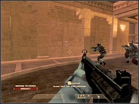 Proceed to the main building through the destroyed part of the wall (#1) - Mission 2.1: Calypso Casino - The Strip - Walkthrough - Tom Clancys Rainbow Six: Vegas - Game Guide and Walkthrough