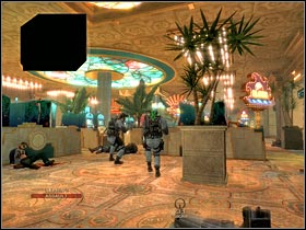 One of the terrorists should be hiding on your right (#1) - Mission 2.2: Calypso Casino - Security - Walkthrough - Tom Clancys Rainbow Six: Vegas - Game Guide and Walkthrough