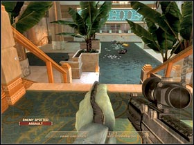 You should be getting closer to a large set of glass doors (#1) - Mission 2.4: Calypso Casino - Dr. Smythe - Walkthrough - Tom Clancys Rainbow Six: Vegas - Game Guide and Walkthrough