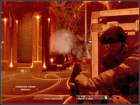One of the enemy soldiers will be standing near a machine gun post (#1) - Mission 5.3: Dante's Casino - Kan - Walkthrough - Tom Clancys Rainbow Six: Vegas - Game Guide and Walkthrough