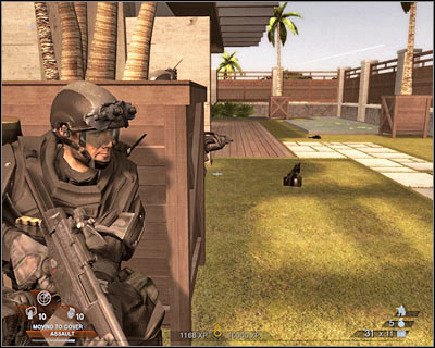 I would recommend that you move forward alone - Scene 1 - Compound - part 1 - Act 7 - Estate - Tom Clancys Rainbow Six: Vegas 2 - Game Guide and Walkthrough