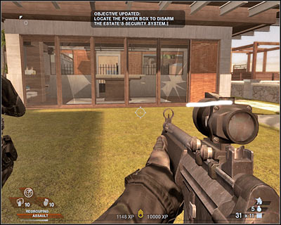 You should also take cover behind this building, however I would recommend moving to your left - Scene 1 - Compound - part 1 - Act 7 - Estate - Tom Clancys Rainbow Six: Vegas 2 - Game Guide and Walkthrough