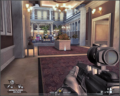 Your top priority here will be to neutralize an enemy sniper - Scene 2 - Casino - part 1 - Act 5 - Theater - Tom Clancys Rainbow Six: Vegas 2 - Game Guide and Walkthrough