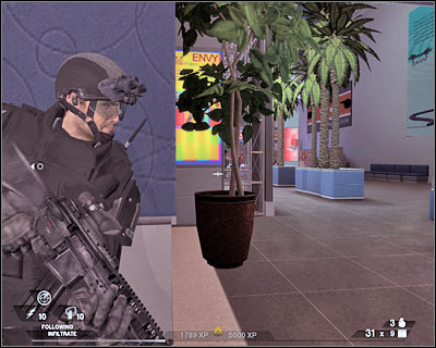 As you've probably noticed, a very large hall is located to your left - Scene 1 - South Hall - part 2 - Act 4 - Convention Center - Tom Clancys Rainbow Six: Vegas 2 - Game Guide and Walkthrough