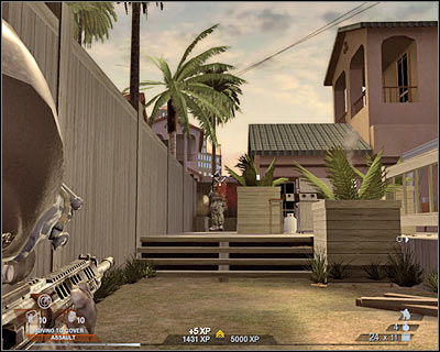 I would recommend using grenades to eliminate more distant targets, however avoid throwing these objects if you see any civilians in the area - Scene 4 - Chase - part 1 - Act 3 - Recreation Center - Tom Clancys Rainbow Six: Vegas 2 - Game Guide and Walkthrough