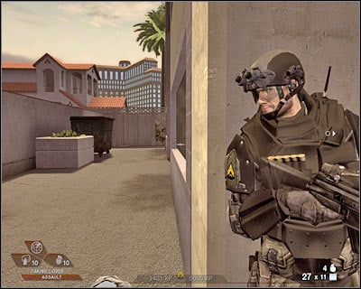 You may as well ignore the warning about the civilians, because you'll only encounter a few of them - Scene 4 - Chase - part 1 - Act 3 - Recreation Center - Tom Clancys Rainbow Six: Vegas 2 - Game Guide and Walkthrough