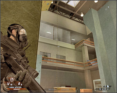 Leave your cover once you've killed all visible enemy units and you can't see anyone else heading your way - Scene 1 - Gymnasium - part 4 - Act 3 - Recreation Center - Tom Clancys Rainbow Six: Vegas 2 - Game Guide and Walkthrough