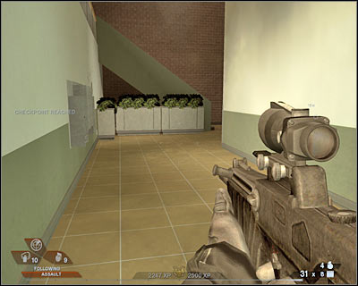 As you've probably suspected, you are going to encounter a new group of enemy units just around the corner - Scene 1 - Gymnasium - part 3 - Act 3 - Recreation Center - Tom Clancys Rainbow Six: Vegas 2 - Game Guide and Walkthrough