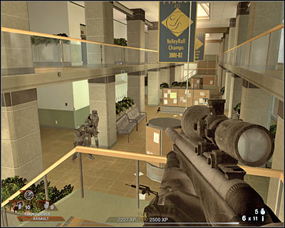 Now you must start moving towards an opposite end of this corridor - Scene 1 - Gymnasium - part 3 - Act 3 - Recreation Center - Tom Clancys Rainbow Six: Vegas 2 - Game Guide and Walkthrough
