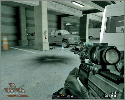 You will have to try and take out a few enemy units from here (screen) - Scene 3 - Garage - part 1 - Act 2 - Old Vegas - Tom Clancys Rainbow Six: Vegas 2 - Game Guide and Walkthrough