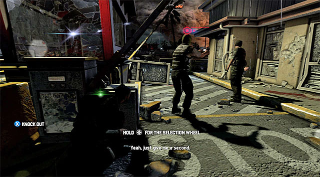 Stand behind the nearest cover and press the button that the game prompts you to, in order to lean against the cover - Reach the Anderson air base - Prologue - Blacklist Zero - Tom Clancys Splinter Cell: Blacklist - Game Guide and Walkthrough