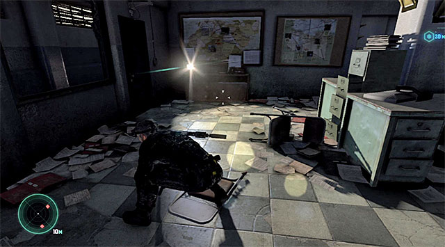 The door next to the headlight - Reach the interrogation room - Mission 1 - Safehouse - Tom Clancys Splinter Cell: Blacklist - Game Guide and Walkthrough