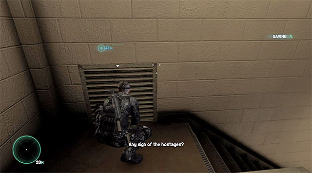 Entrance to the shaft near the staircase - Find the hostages - Mission 3 - American Consumption - Tom Clancys Splinter Cell: Blacklist - Game Guide and Walkthrough