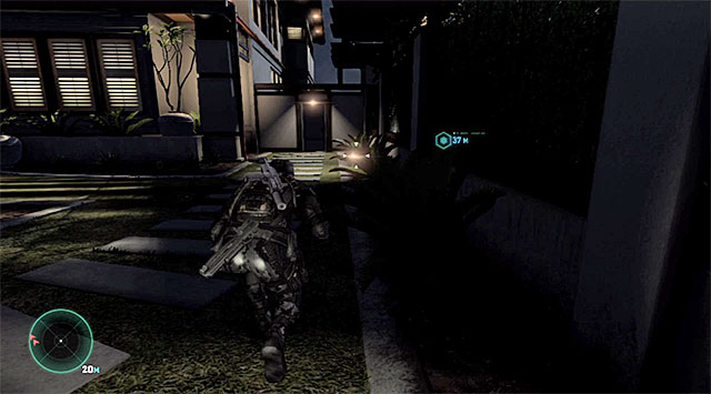Continue along your path and stop behind a cover every time you notice that the guard dog is dangerously close to Fisher - Infiltrate the area around the estate - Mission 4 - Private Estate - Tom Clancys Splinter Cell: Blacklist - Game Guide and Walkthrough