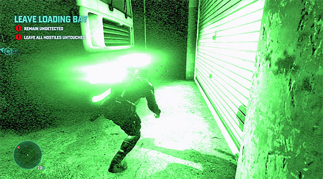 Walking around the truck from the front - Leave loading bay - Mission 5 - Abandoned Mill - Tom Clancys Splinter Cell: Blacklist - Game Guide and Walkthrough