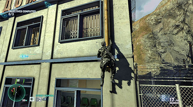 The pipe located to the right of the building - Mission 2 - Border Crossing - Optional missions assigned by Grim - Tom Clancys Splinter Cell: Blacklist - Game Guide and Walkthrough