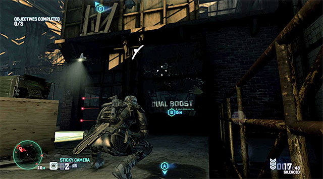 The device marked as B is the most difficult to reach and it is located on one of the higher floors of the main part of the den (more or less above the device marked as A) - Mission 3 - Hackers Den - Optional missions assigned by Grim - Tom Clancys Splinter Cell: Blacklist - Game Guide and Walkthrough
