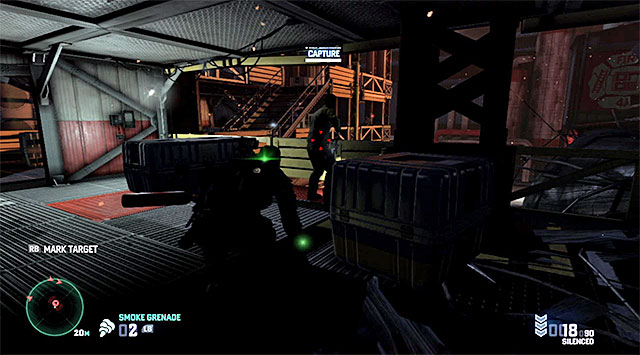 The high-value target, mentioned at the beginning of the description is staying in the right side of the middle level and the best way to get him, is to sneak up to him from behind, i - Neutralize all hostiles - Mission 11 - LNG Terminal - Tom Clancys Splinter Cell: Blacklist - Game Guide and Walkthrough