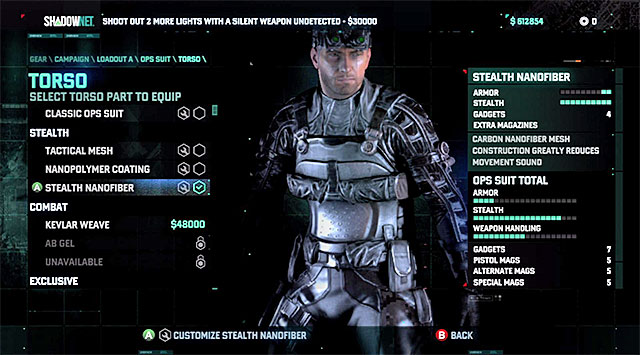 It's a good idea to unlock the elements of the suit, which make it easier to sneak, as soon as possible - Goggles, suits and firearms - Gear and plane upgrades - Tom Clancys Splinter Cell: Blacklist - Game Guide and Walkthrough