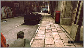 Wait until the other guard (the one standing close to the main entrance to the museum) turns around and quickly move towards the next cover which is going to be a red car parked nearby #1 - Walkthrough - Kobins Mansion - Walkthrough - Tom Clancys Splinter Cell: Conviction - Game Guide and Walkthrough