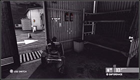 Make a few steps forward and you should notice that one of the guards is standing close to the right exit #1 - Walkthrough - Price Airfield - Walkthrough - Tom Clancys Splinter Cell: Conviction - Game Guide and Walkthrough