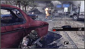 There's a group of enemies nearby and you can get closer to them safely by hiding behind a blue pick-up truck #1 and then behind a red sedan - Walkthrough - Diwaniya, Iraq - Walkthrough - Tom Clancys Splinter Cell: Conviction - Game Guide and Walkthrough