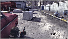 Notice that there's a large hole in the nearby wall #1 and you can use it to get closer to the gas station - Walkthrough - Diwaniya, Iraq - Walkthrough - Tom Clancys Splinter Cell: Conviction - Game Guide and Walkthrough