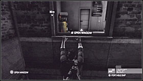 You'll have to continue moving left #1 until you've reached the last window #2 - Walkthrough - White Box Laboratories - part 1 - Walkthrough - Tom Clancys Splinter Cell: Conviction - Game Guide and Walkthrough