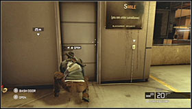 Take cover behind the nearest desk as soon as you're inside the building again #1, because otherwise you may be seen by one of two guards patrolling this floor (the third one is standing in one place) - Walkthrough - White Box Laboratories - part 1 - Walkthrough - Tom Clancys Splinter Cell: Conviction - Game Guide and Walkthrough