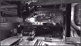 If you don't want to cause too much chaos you should consider landing on enemies or using a silenced pistol #1 - Walkthrough - White Box Laboratories - part 2 - Walkthrough - Tom Clancys Splinter Cell: Conviction - Game Guide and Walkthrough