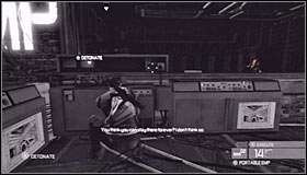 Drop down from the ceiling and carefully approach the stairs leading to an upper balcony #1 - Walkthrough - White Box Laboratories - part 2 - Walkthrough - Tom Clancys Splinter Cell: Conviction - Game Guide and Walkthrough