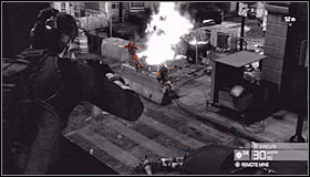 Make your way to the upper platform and choose an assault rifle from your inventory - Walkthrough - Downtown District - Walkthrough - Tom Clancys Splinter Cell: Conviction - Game Guide and Walkthrough