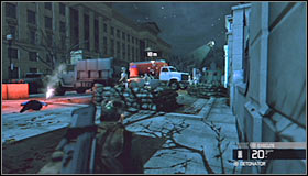 I would recommend that you take cover behind the map of the White House which is located next to one of the humvees #1 - Walkthrough - Downtown District - Walkthrough - Tom Clancys Splinter Cell: Conviction - Game Guide and Walkthrough