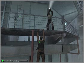 You should moving towards the right side of this balcony (#1) - Mission 2 [Kansas - Ellsworth Penitentiary] - Walkthrough - Tom Clancys Splinter Cell: Double Agent - Game Guide and Walkthrough