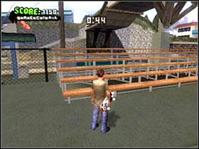 Do a cannonball [D + KP6 (right + O)] over bleachers - they are on skatepark territory - Santa Cruz - Game Guide - Tony Hawks American Wasteland Game Guide