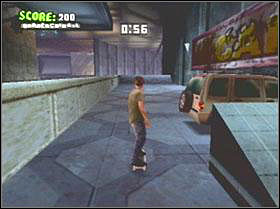 Ride into the balcony with a parked car in it - The Mall - Game Guide - Tony Hawks American Wasteland Game Guide