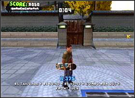 Do pop shov it [S + KP4 (down + square)] over wooden doors on right from start - Kyoto - Game Guide - Tony Hawks American Wasteland Game Guide