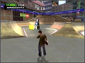 Between brown ramps in skatepark - Kyoto - Game Guide - Tony Hawks American Wasteland Game Guide