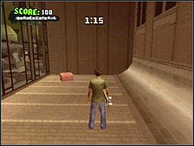 To the left of the fire, smash the glass to get to a small room - Ruins - Game Guide - Tony Hawks American Wasteland Game Guide