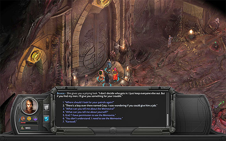 Brusca is one of the characters that might hire Coty - Freedman - side quest walkthrough | Memoviras Courtyard - Bloom: Memoviras Courtyard - Torment: Tides of Numenera Game Guide