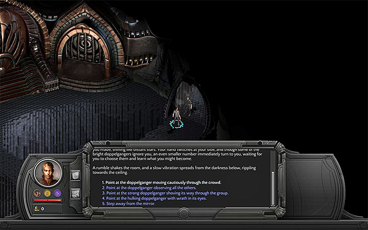 Approach the mirror and chose which doppelganger suits your taste. - Prologue | Reef of the Fallen World - Sagus Cliffs: Reef of the Fallen World - Torment: Tides of Numenera Game Guide